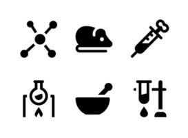 ensemble simple d'icônes solides vectorielles liées au laboratoire. contient des icônes comme molécule, souris, chimie de chauffage, pilon de mortier et plus encore. vecteur