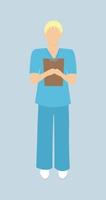 Masculin infirmière dans bleu uniforme en portant une papier document. vecteur illustration