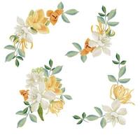 aquarelle blanc gardénia et thaïlandais style fleur bouquet créer Cadre vecteur