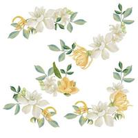 aquarelle blanc gardénia et thaïlandais style fleur bouquet couronne Cadre vecteur