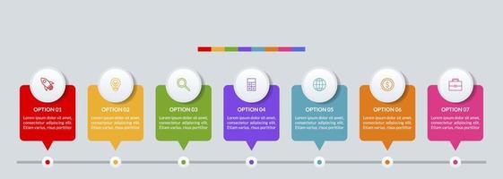 infographie conception modèle et Icônes avec sept les options ou sept pas vecteur