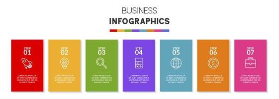 infographie conception modèle et Icônes avec sept les options ou sept pas vecteur