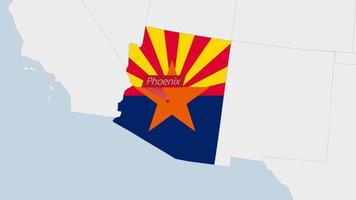 nous Etat Arizona carte Souligné dans Arizona drapeau couleurs et épingle de pays Capitale phénix. vecteur