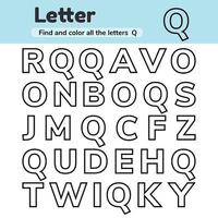 feuille de travail éducative pour les enfants d'âge préscolaire et scolaire. des lettres. trouver et colorier. vecteur