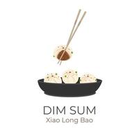 logo illustration de chinois Dumplings xiao longue bao servi dans une noir bol vecteur