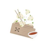 logo illustration de sichuan wonton Dumplings dans une bambou bateau à vapeur vecteur