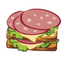 sandwich avec saucisse, fromage et laitue, vecteur illustration