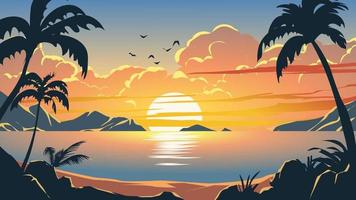 vecteur océan le coucher du soleil paysage. coloré tropical plage paysage