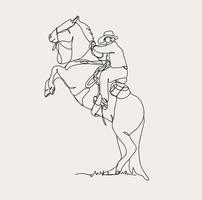 minimaliste cow-boy ligne art, cheval cavalier lasso, Facile à cheval esquisser, Texas équitation dessin, sauvage Ouest occidental, rodeo vecteur