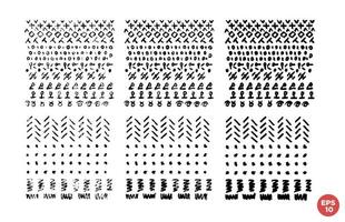 marqueur tiré griffonner carré composition vecteur ensemble. puéril géométrique dessin. main dessine tribal style compositions. monochrome graphique conception éléments ensemble.