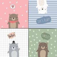 ensemble de cartes de dessin animé mignon ours en peluche et ours polaire vecteur