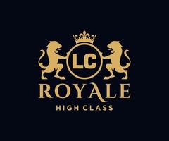 d'or lettre lc modèle logo luxe or lettre avec couronne. monogramme alphabet . magnifique Royal initiales lettre. vecteur