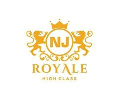 d'or lettre New Jersey modèle logo luxe or lettre avec couronne. monogramme alphabet . magnifique Royal initiales lettre. vecteur