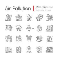 jeu d & # 39; icônes linéaires de pollution de l & # 39; air vecteur