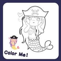 coloration mignonne pirate illustration. éducatif imprimable coloration feuille de travail. vecteur contour pour coloration page.