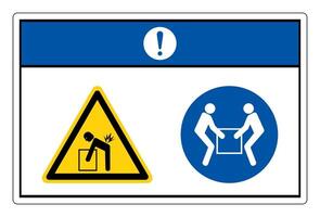 Avis de danger de levage utiliser deux personnes signe symbole de levage sur fond blanc vecteur