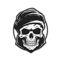 crâne portant bandana, logo concept noir et blanc couleur, main tiré illustration vecteur