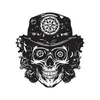 steampunk crâne, logo concept noir et blanc couleur, main tiré illustration vecteur