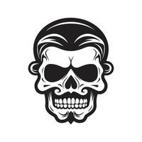 crâne avec moustache, logo concept noir et blanc couleur, main tiré illustration vecteur
