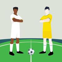 rencontre Aperçu affichage deux Masculin footballeurs dans une Football champ vecteur illustration. Ghana contre Ukraine.