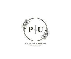 initiale pu des lettres main tiré féminin et floral botanique logo adapté pour spa salon peau cheveux beauté boutique et cosmétique entreprise. vecteur