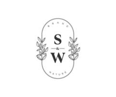 initiale sw des lettres magnifique floral féminin modifiable premade monoline logo adapté pour spa salon peau cheveux beauté boutique et cosmétique entreprise. vecteur