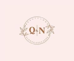 initiale qn des lettres magnifique floral féminin modifiable premade monoline logo adapté pour spa salon peau cheveux beauté boutique et cosmétique entreprise. vecteur