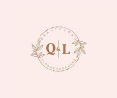 initiale ql des lettres magnifique floral féminin modifiable premade monoline logo adapté pour spa salon peau cheveux beauté boutique et cosmétique entreprise. vecteur