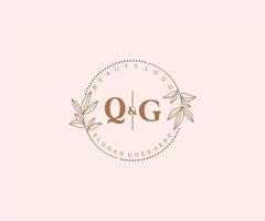 initiale qg des lettres magnifique floral féminin modifiable premade monoline logo adapté pour spa salon peau cheveux beauté boutique et cosmétique entreprise. vecteur