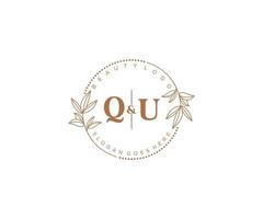 initiale qu des lettres magnifique floral féminin modifiable premade monoline logo adapté pour spa salon peau cheveux beauté boutique et cosmétique entreprise. vecteur