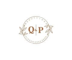 initiale qp des lettres magnifique floral féminin modifiable premade monoline logo adapté pour spa salon peau cheveux beauté boutique et cosmétique entreprise. vecteur