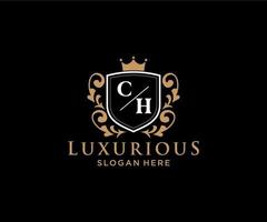 modèle de logo de luxe royal de lettre ch initiale dans l'art vectoriel pour le restaurant, la royauté, la boutique, le café, l'hôtel, l'héraldique, les bijoux, la mode et d'autres illustrations vectorielles.