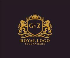 modèle initial de logo de luxe gz lettre lion royal dans l'art vectoriel pour le restaurant, la royauté, la boutique, le café, l'hôtel, l'héraldique, les bijoux, la mode et d'autres illustrations vectorielles.