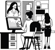 femelle entrepreneurs sont ayant en ligne réunions illustration dans griffonnage style vecteur