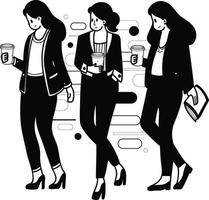 femelle entrepreneurs repos et en buvant café illustration dans griffonnage style vecteur