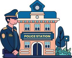 police et police station illustration dans griffonnage style vecteur