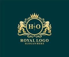 modèle de logo de luxe royal lion lettre initiale ho dans l'art vectoriel pour le restaurant, la royauté, la boutique, le café, l'hôtel, l'héraldique, les bijoux, la mode et d'autres illustrations vectorielles.