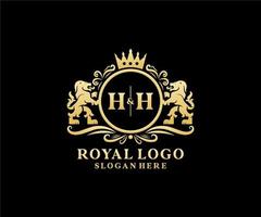 modèle initial de logo hh lettre lion royal luxe en art vectoriel pour restaurant, royauté, boutique, café, hôtel, héraldique, bijoux, mode et autres illustrations vectorielles.