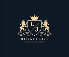 initiale lj lettre Lion Royal luxe héraldique, crête logo modèle dans vecteur art pour restaurant, royalties, boutique, café, hôtel, héraldique, bijoux, mode et autre vecteur illustration.