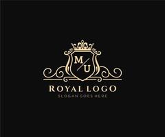 initiale mu lettre luxueux marque logo modèle, pour restaurant, royalties, boutique, café, hôtel, héraldique, bijoux, mode et autre vecteur illustration.