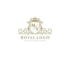 initiale mv lettre luxueux marque logo modèle, pour restaurant, royalties, boutique, café, hôtel, héraldique, bijoux, mode et autre vecteur illustration.