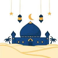 musulman mosquée sur une désert, avec une étoile et magnifique lampe vecteur