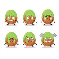 choco vert bonbons dessin animé personnage avec divers en colère expressions vecteur