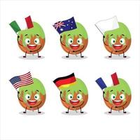 choco vert bonbons dessin animé personnage apporter le drapeaux de divers des pays vecteur