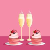 deux des lunettes de Champagne et petits gâteaux. l'amour concept, vecteur illustration