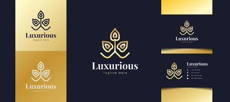 logo de feuille d'or luxueux avec des branches isolées sur fond sombre, adapté aux logos d'hôtels, de complexes hôteliers, de spa ou d'immobilier vecteur