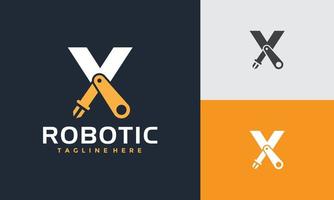 initiale X robot bras logo vecteur