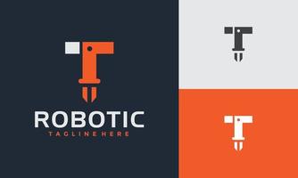 initiale t robot bras logo vecteur