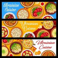 ukrainien cuisine repas bannières, nourriture vaisselle menu vecteur