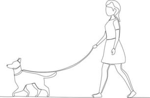 une femme dans une court jupe des promenades mine de rien avec sa chien vecteur